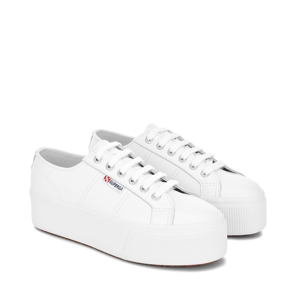 Superga 2790 Nappa White Platform Sneakers - Women's Sneakers USA | US0674845